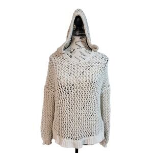 Artelier Nicole Miller Cream Open Knit Hooded Sweater Size S See Through Beach